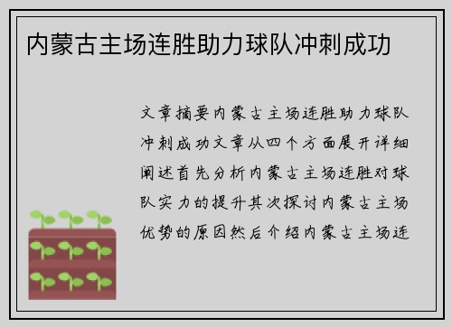 内蒙古主场连胜助力球队冲刺成功